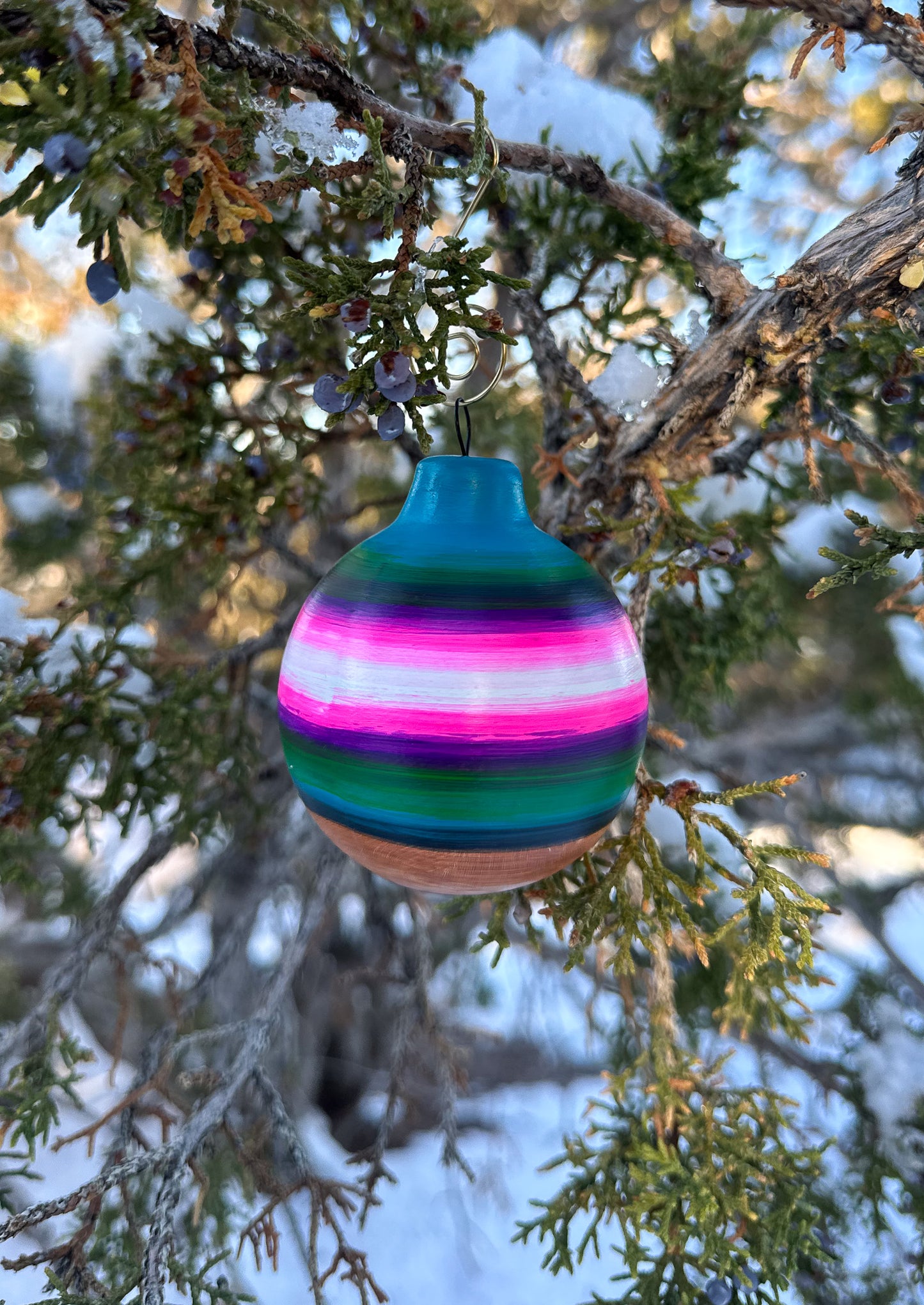 Navajo Made Handpainted Clay Ornament- Hummingbird Sunrise