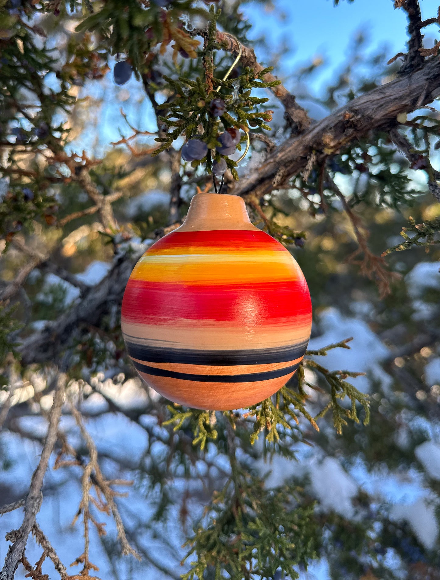 Navajo Made Handpainted Clay Ornament- Santa Fe Sunrise