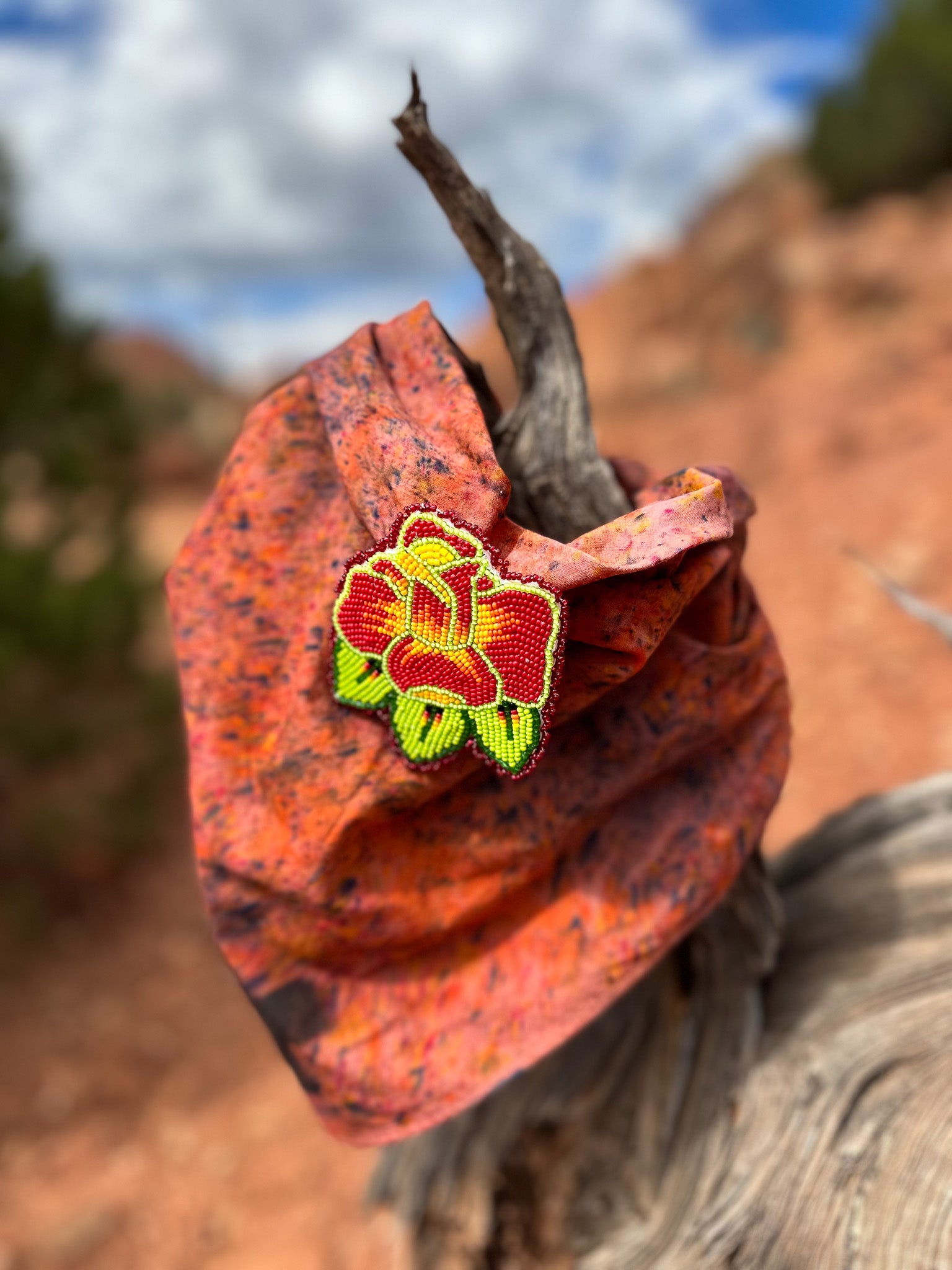 Navajo Made Hand Beaded Flower Pin