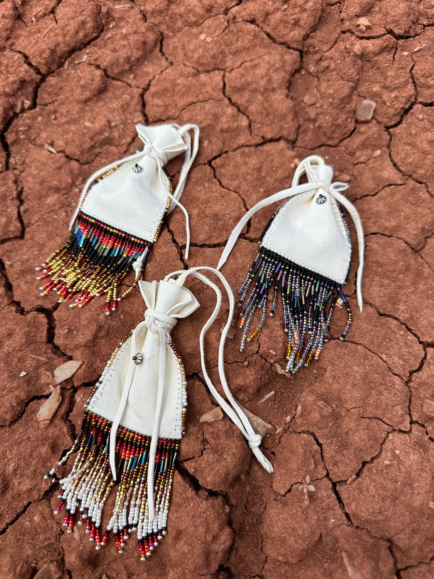 Navajo Made Handbeaded Bucksin Bags- Neutrals