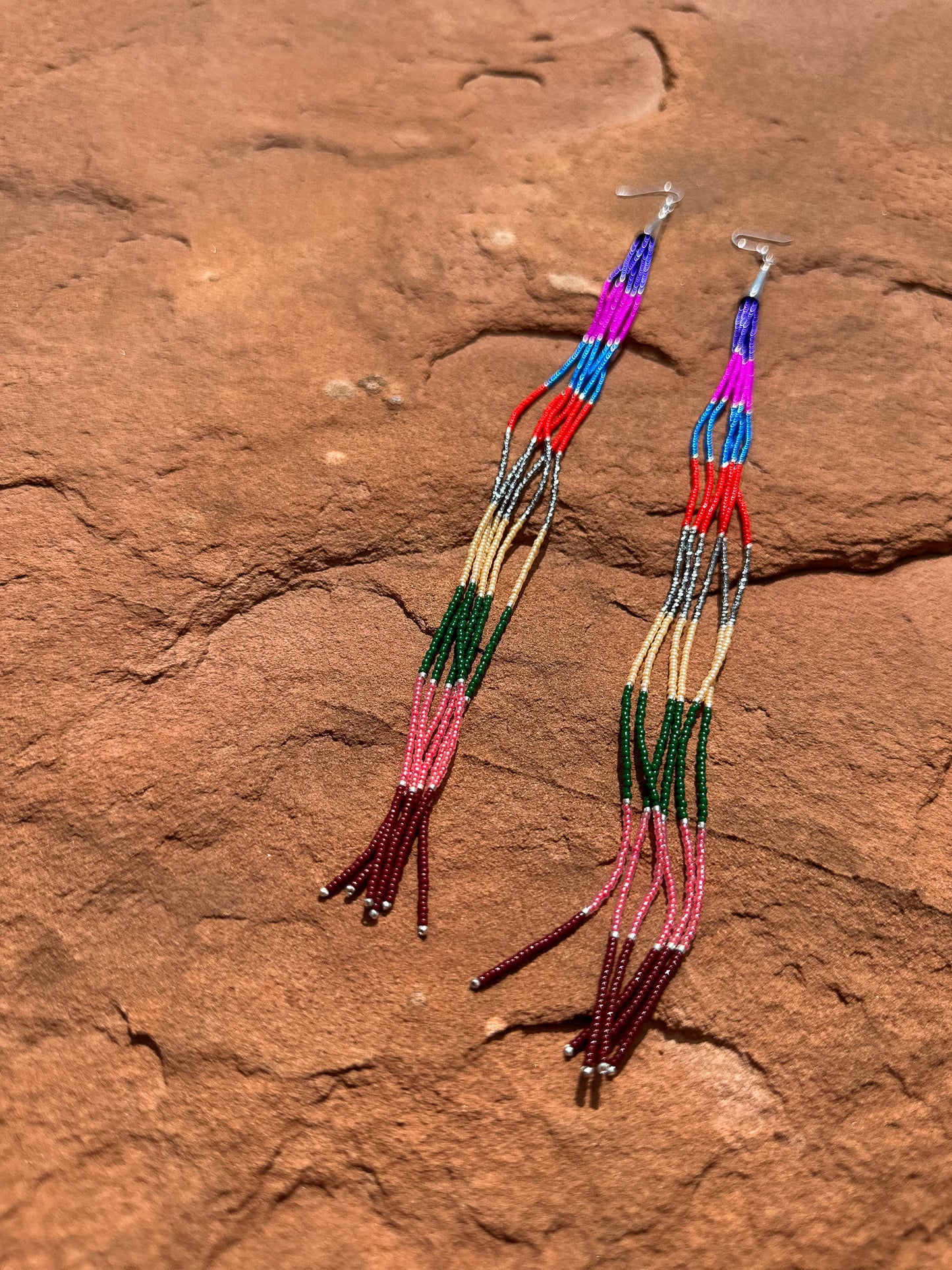 Navajo Made Beaded Rainbow Earrings  10"