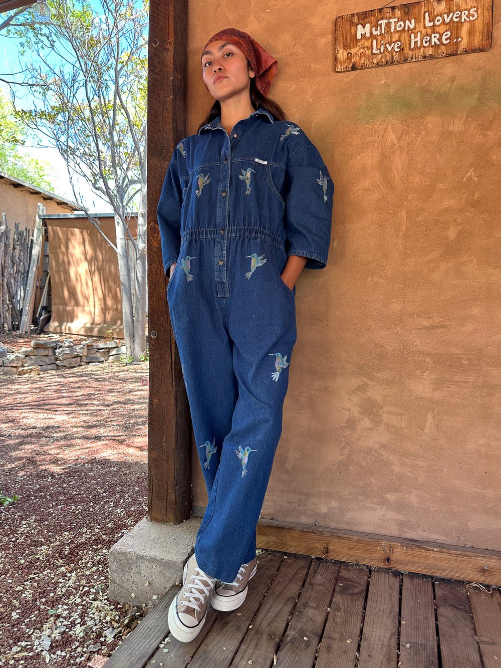 Upcycled Vintage Denim 80s Jumpsuit Handpainted by Emily Jacket