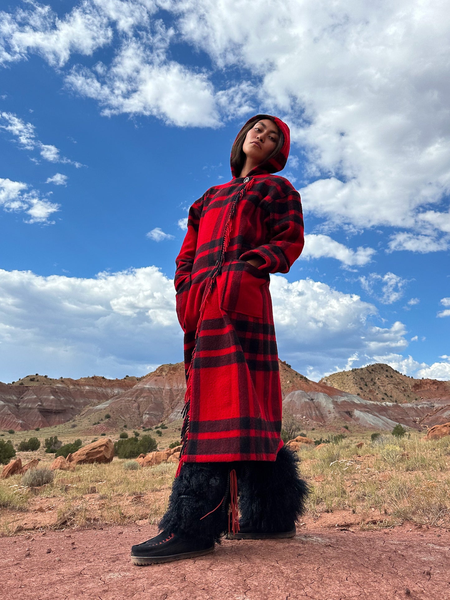 Vintage 70s Tartan Fringed Coat