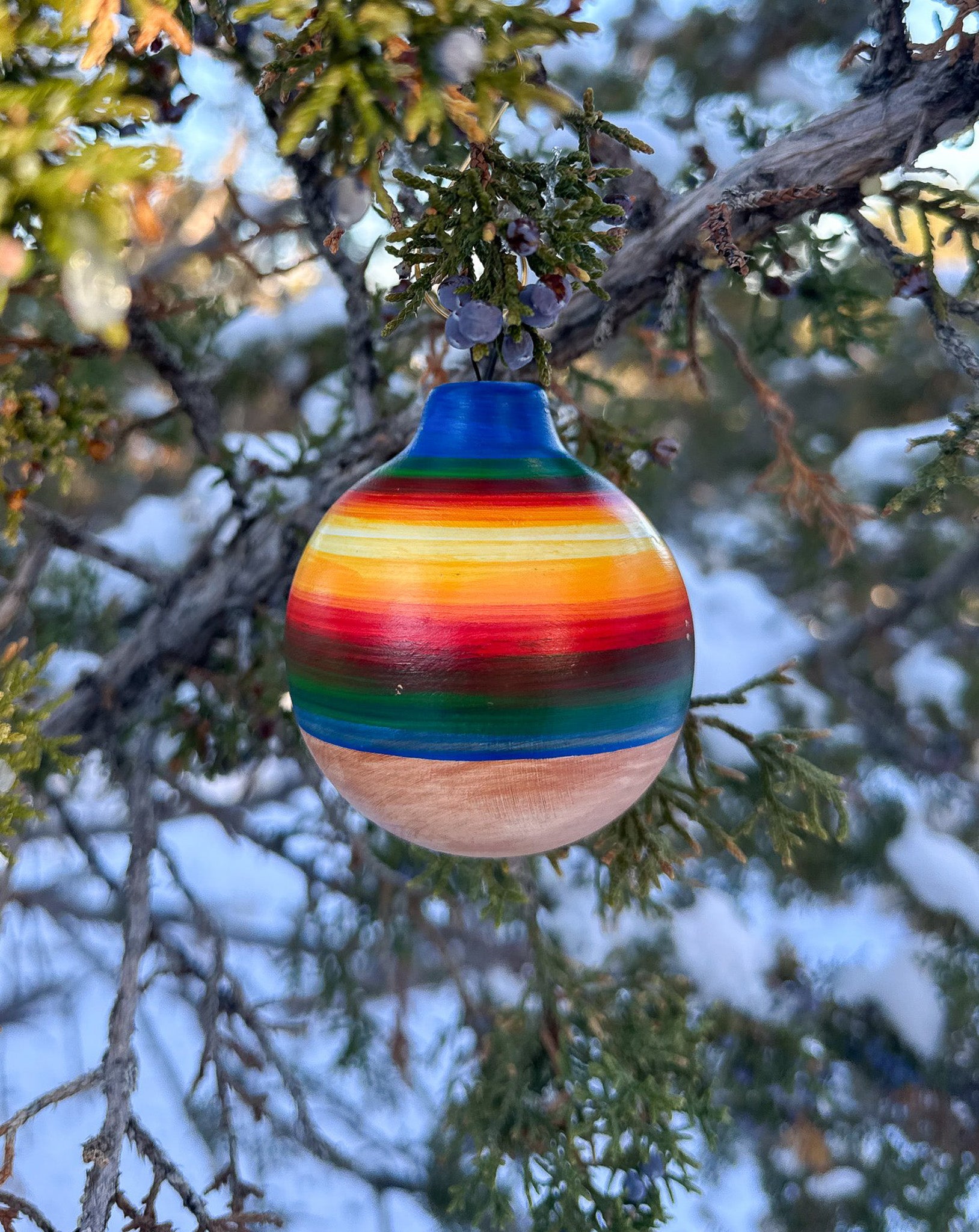 Navajo Made Handpainted Clay Ornaments- Buffalo Stripe (Ayaaní)