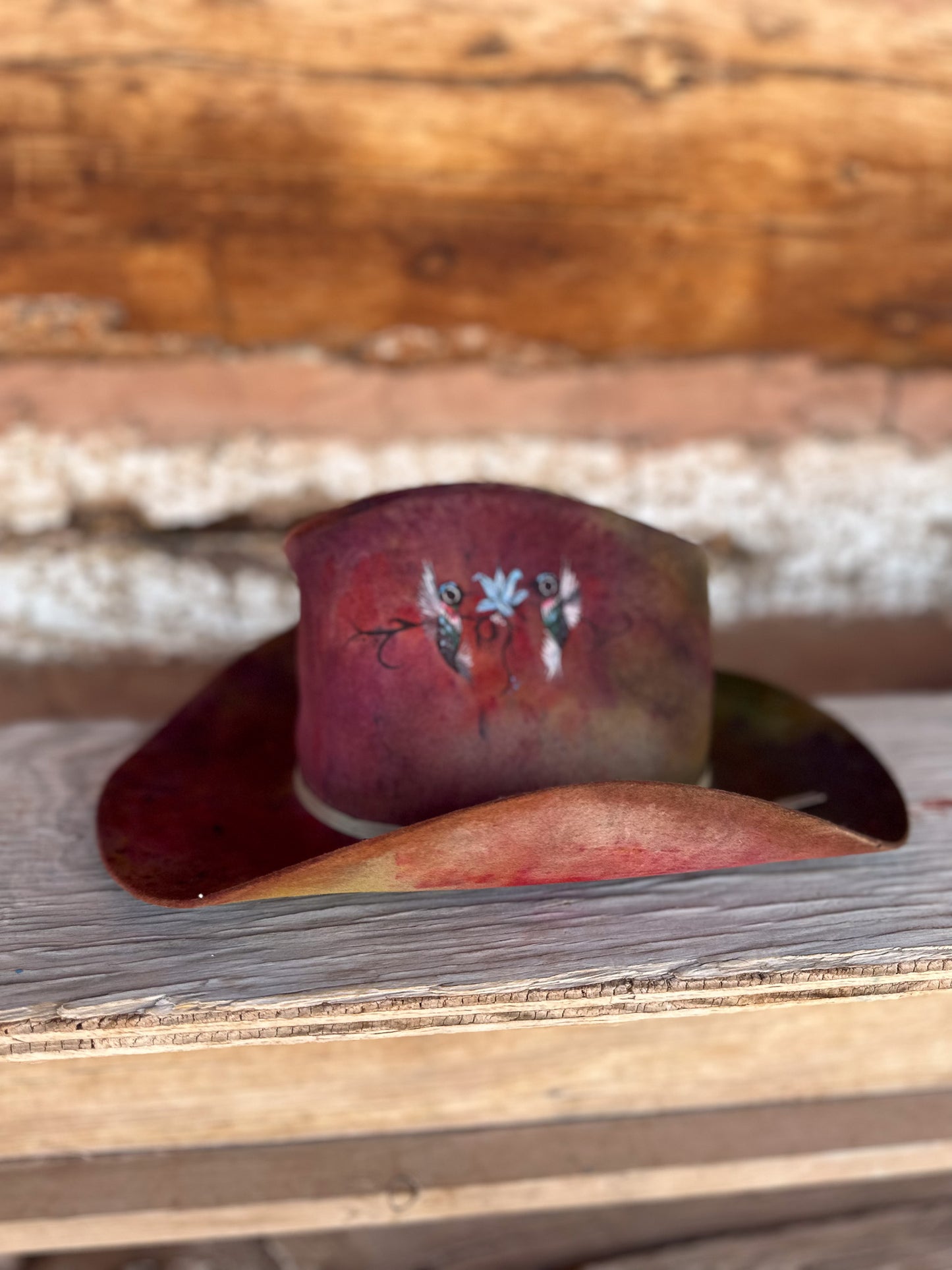 Upcycled Vintage Western Hat with Hummers