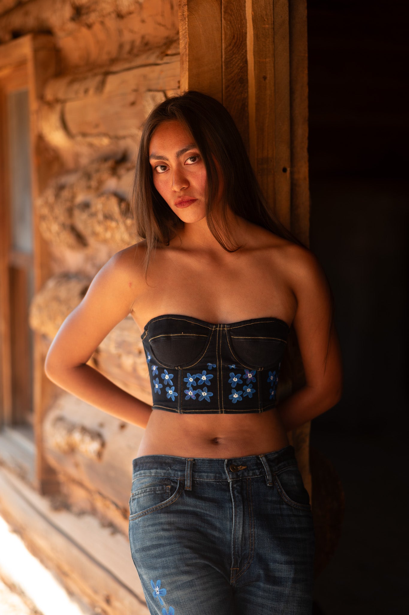 Handpainted Denim Corset by Emily Jacket