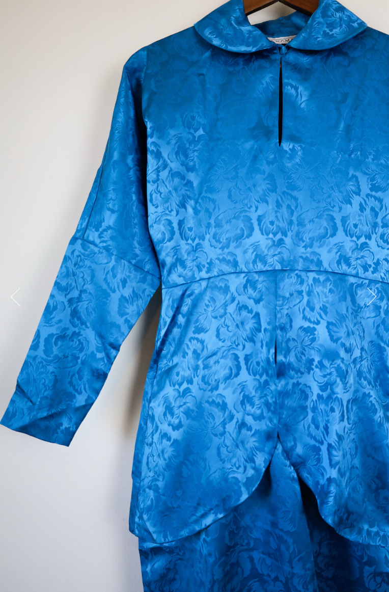 Vintage 80s Norma Kamali Brocade Dress- Vivid Blue