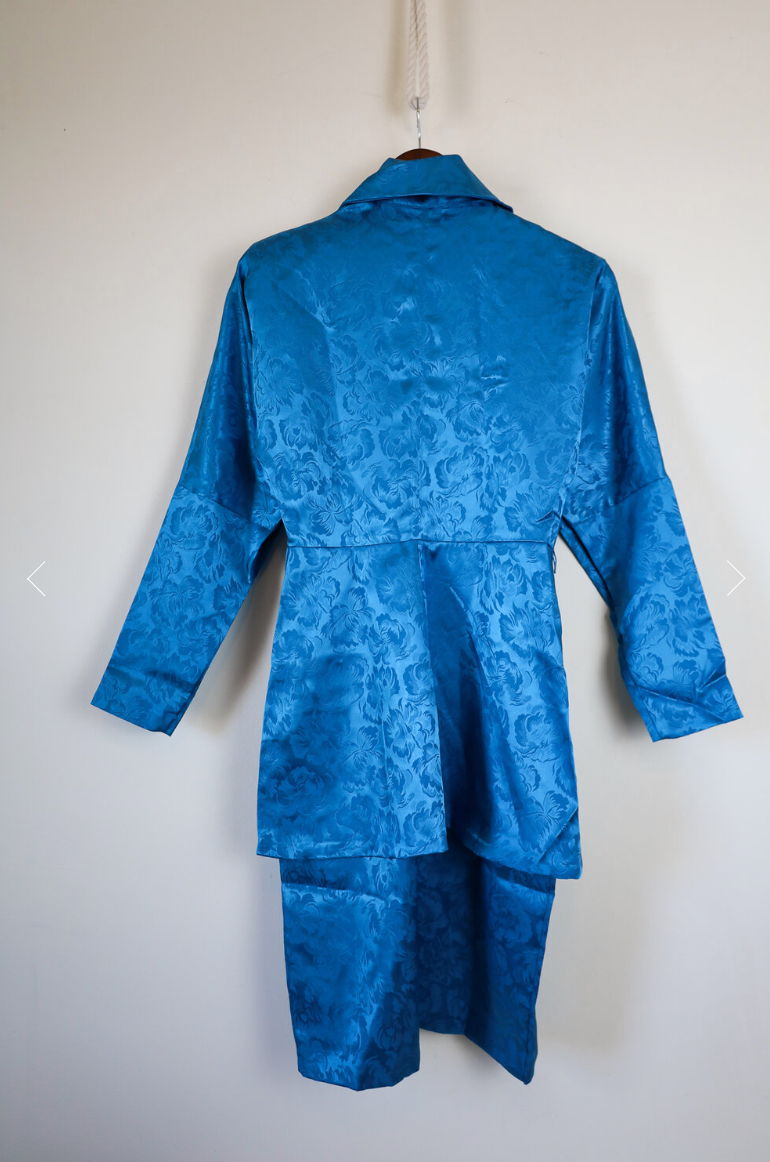 Vintage 80s Norma Kamali Brocade Dress- Vivid Blue