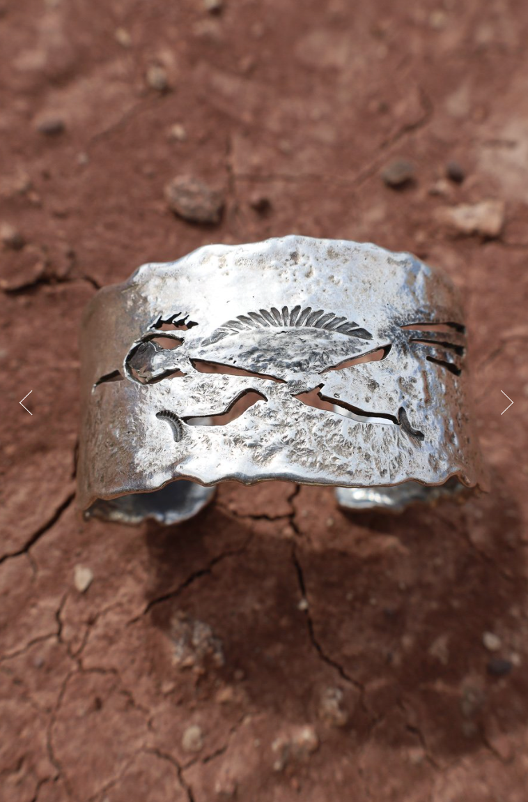 ++  Navajo Made Sterling Roadrunner Cuff ++  by  Gino Antonio