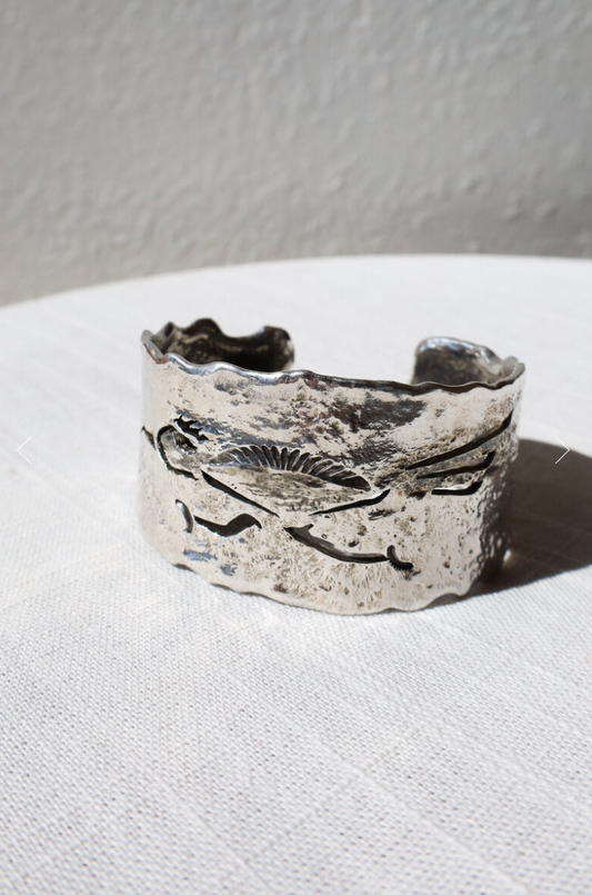 ++  Navajo Made Sterling Roadrunner Cuff ++  by  Gino Antonio