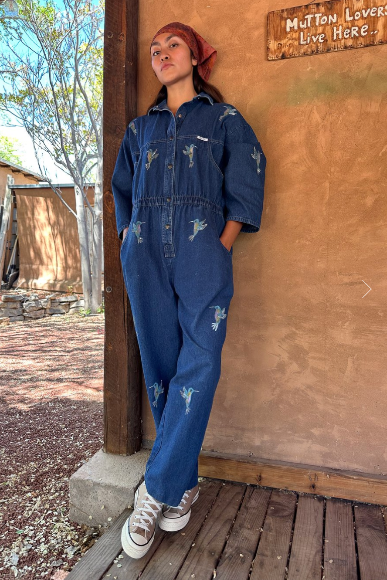 Upcycled Vintage Denim 80s Jumpsuit Handpainted by Emily Jacket