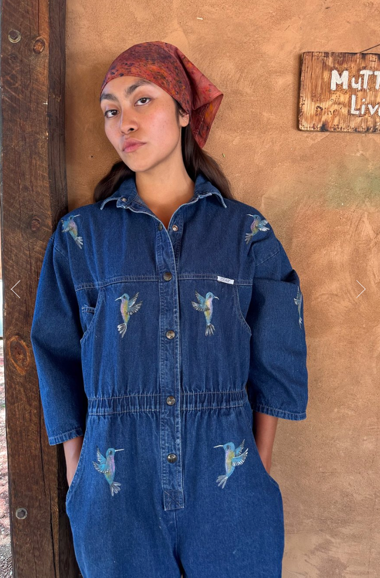 Upcycled Vintage Denim 80s Jumpsuit Handpainted by Emily Jacket