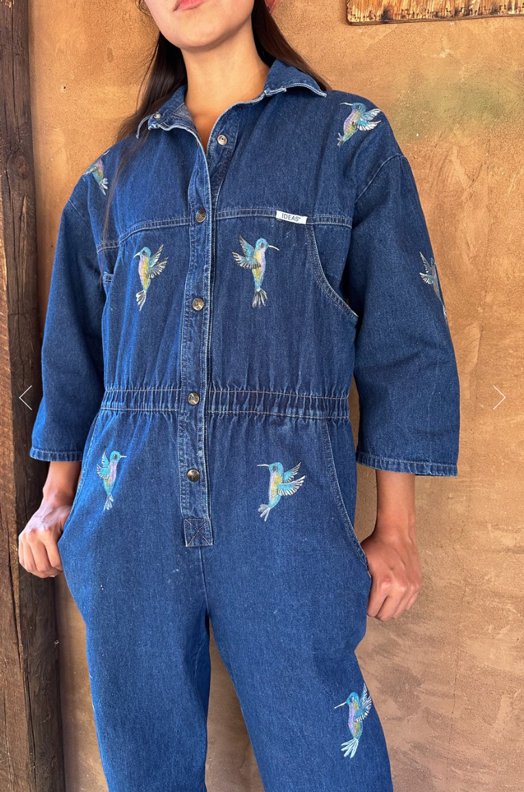 Upcycled Vintage Denim 80s Jumpsuit Handpainted by Emily Jacket